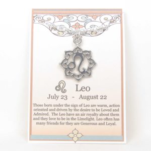 Leo the Lion zodiac necklace pewter shown on story card