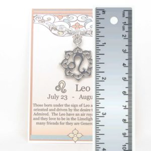 Leo the Lion zodiac necklace pewter shown with ruler for size and scale