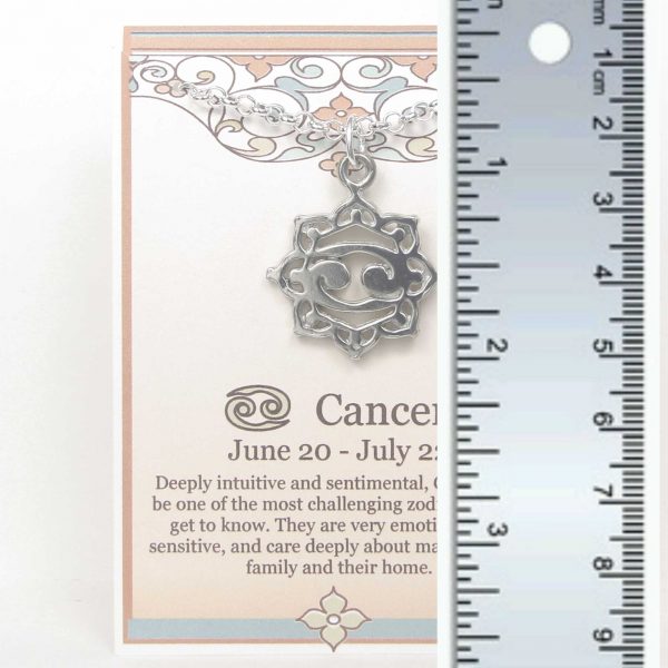 Cancer Zodiac Necklace Pewter shown with ruler for scale
