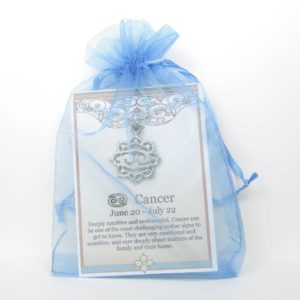 Cancer Zodiac Necklace Pewter shown in bag