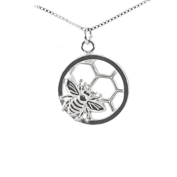 Sterling Silver Bee Honeycomb Necklace, Bee Lover Gift - Handcrafted in USA with Story Card and Gift Packaging