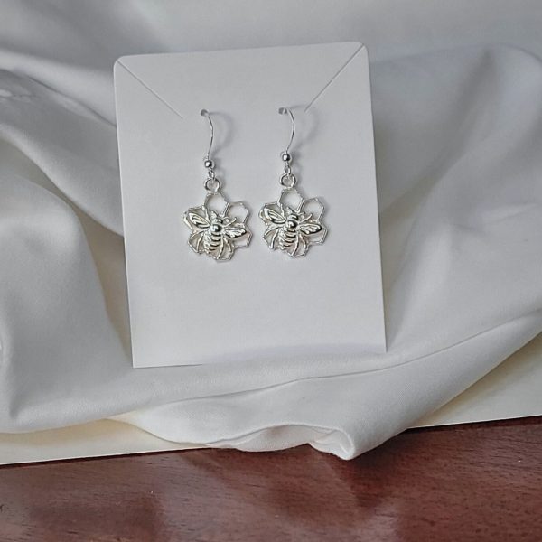 Sterling Silver Bee Honeycomb Flower Earrings, Bee Lover Gift - Handcrafted in USA with Story Card and Gift Packaging