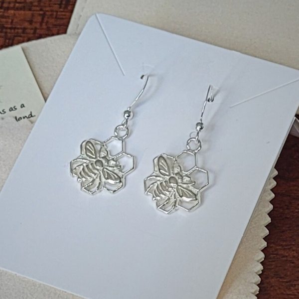 Sterling Silver Bee Honeycomb Flower Earrings, Bee Lover Gift - Handcrafted in USA with Story Card and Gift Packaging