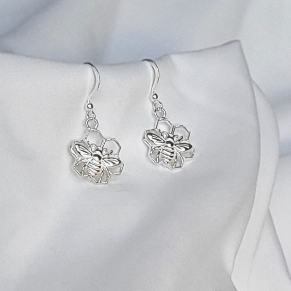 Sterling Silver Bee Honeycomb Flower Earrings, Bee Lover Gift - Handcrafted in USA with Story Card and Gift Packaging