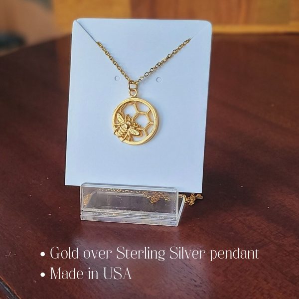 Sterling Silver Bee Honeycomb Necklace, Bee Lover Gift - Handcrafted in USA with Story Card and Gift Packaging