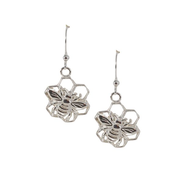 Sterling Silver Bee Honeycomb Flower Earrings, Bee Lover Gift - Handcrafted in USA with Story Card and Gift Packaging