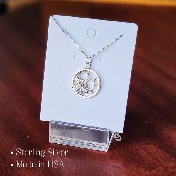 Sterling Silver Bee Honeycomb Necklace, Bee Lover Gift - Handcrafted in USA with Story Card and Gift Packaging