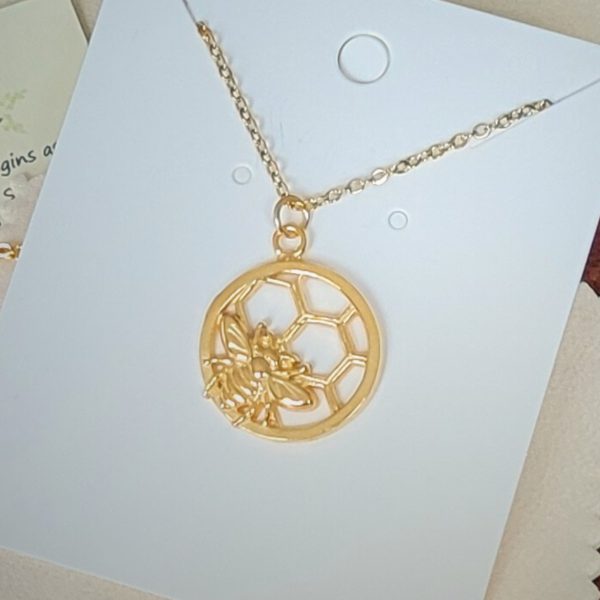 Sterling Silver Bee Honeycomb Necklace, Bee Lover Gift - Handcrafted in USA with Story Card and Gift Packaging