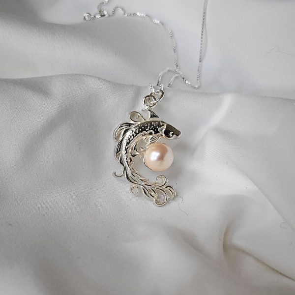 Lucky Fish Necklace with Pearl - Sterling Silver - Image 2