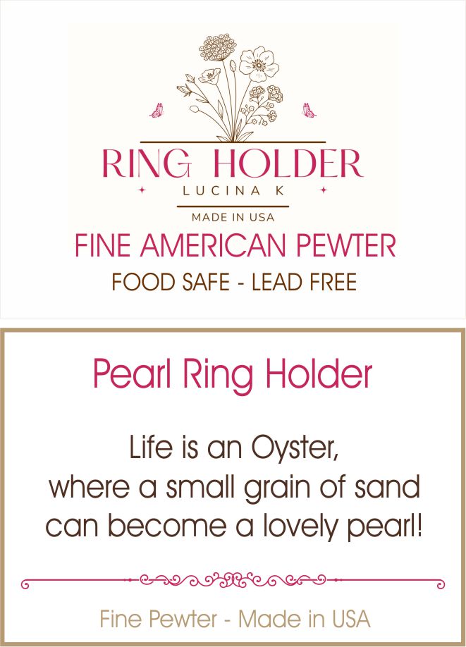 Pearl Ring Holder story card reading Life is an Oyster, where a small grain of sand can become a lovely pearl