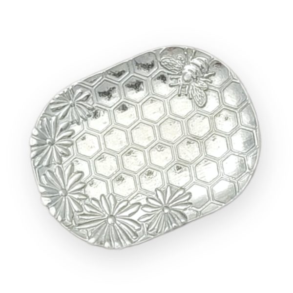 Honey Bee Jewelry Tray Ring Dish - Fine Pewter Made in USA - Honeycomb & Flower Design Gift for Weddings, Nature Lovers, Bee Keepers