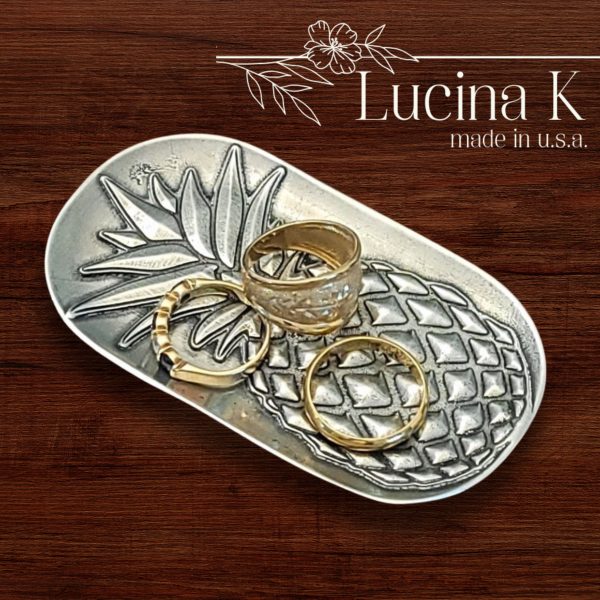 Pineapple Jewelry Tray Ring Dish - Solid Fine Pewter Made in USA