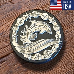 Lucina K - Dolphin & Seashell Pewter Medallion Box - Handmade in USA with included Artist Card, Gift for Beach Weddings, Shell Collectors