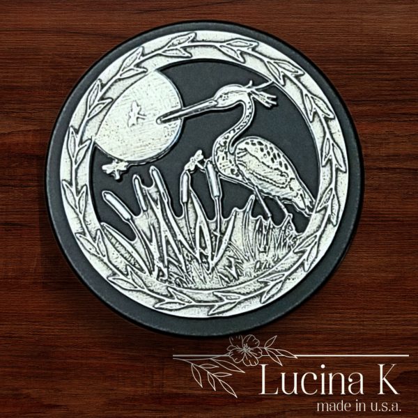 Heron Keepsake Box decorated with Fine Pewter Made in USA