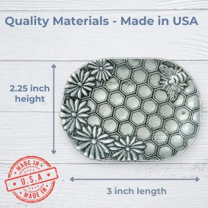 Honey Bee Jewelry Tray Ring Dish - Fine Pewter Made in USA - Honeycomb & Flower Design Gift for Weddings, Nature Lovers, Bee Keepers