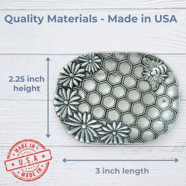 Honey Bee Jewelry Tray Ring Dish - Fine Pewter Made in USA - Honeycomb & Flower Design Gift for Weddings, Nature Lovers, Bee Keepers