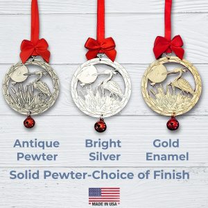 Heron Egret Bird Ornament with Cattails and Dragonflies - Fine Pewter, Lead-Free, Handmade in USA - Unique Christmas Gift for Nature Lovers, Teachers, Weddings by Lucina K