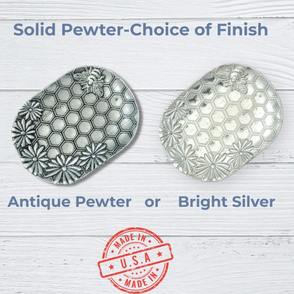 Honey Bee Jewelry Tray Ring Dish - Fine Pewter Made in USA - Honeycomb & Flower Design Gift for Weddings, Nature Lovers, Bee Keepers - Image 5