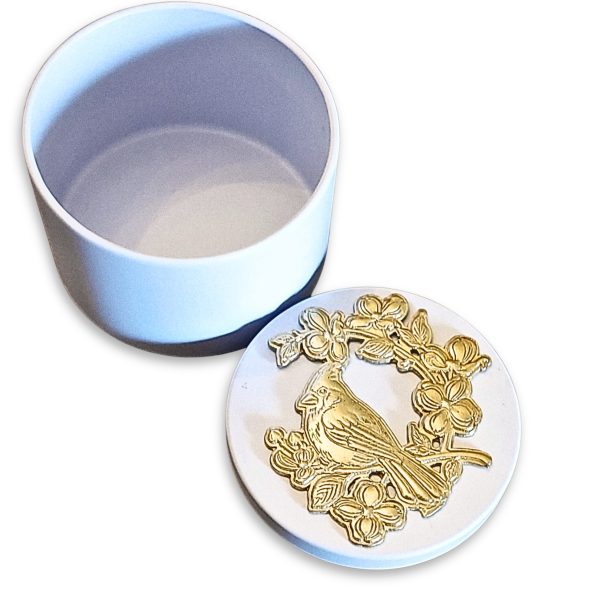 Cardinal & Dogwood Flower Pewter Medallion Box -Handmade in USA