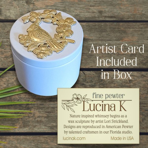 Lucina K Cardinal on Dogwood Branch Pewter Medallion Box