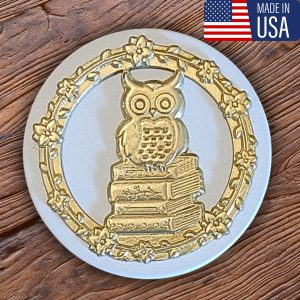 Lucina K - Wise Owl Pewter Medallion Box - Handmade in USA with included Artist Card, Lead-Free, Gift for Outdoor Weddings, Wife,