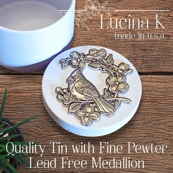 Lucina K Cardinal on Dogwood Branch Pewter Medallion Box