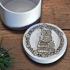 Lucina K - Wise Owl Pewter Medallion Box - Handmade in USA with included Artist Card, Lead-Free, Gift for Outdoor Weddings, Wife,