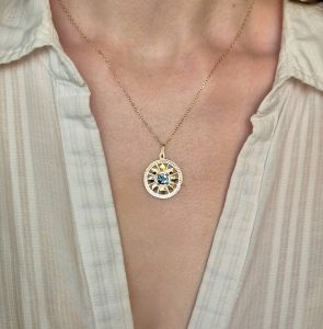 Round Deco Necklace 14K with London Blue Topaz