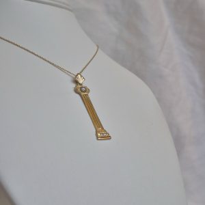 Column Necklace in 14K with Diamonds