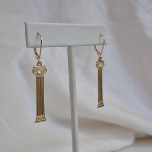 14K Column Earrings with Diamonds