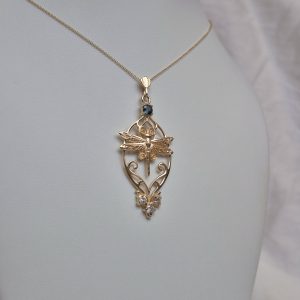 Dragonfly Necklace 14K with Diamonds and Topaz