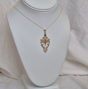 Dragonfly Necklace 14K with Diamonds and Topaz
