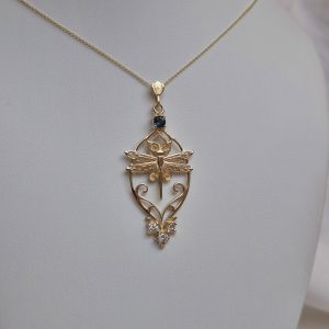 Dragonfly Necklace 14K with Diamonds and Topaz