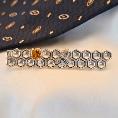 Honey Bee Tie Bar with Citrine in Sterling Silver