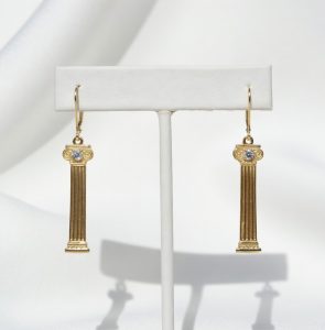 14K Column Earrings and Necklace with Diamonds