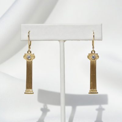 14K Column Earrings and Necklace with Diamonds