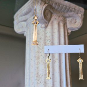 Column Earrings and Necklace in14K and Diamonds