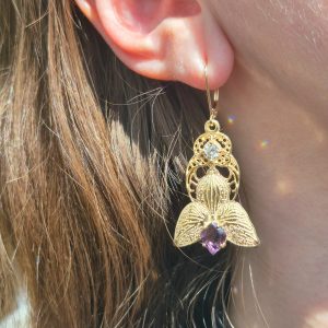 Orchid Earrings in 14K Gold with Diamonds and Amethysts