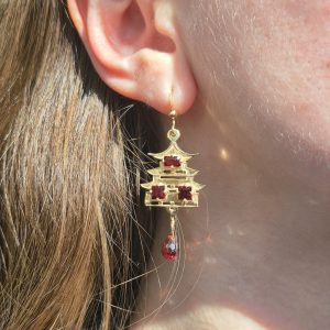 Pagoda Earrings 14K and Garnet