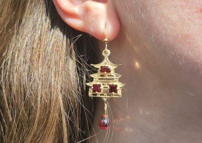 Pagoda Earrings 14K and Garnet