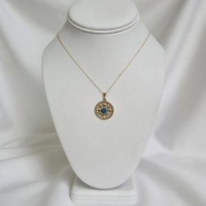 Round Deco Necklace in 14K with London Blue Topaz