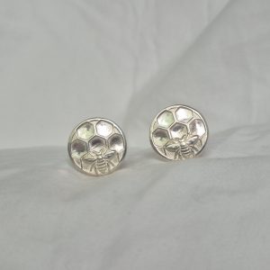 Round Honey Bee Cufflinks in Sterling Silver
