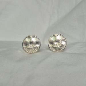 Round Honey Bee Cufflinks in Sterling Silver