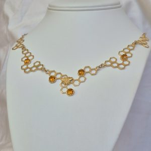 14K Honey Bee Collar Necklace with Citrines