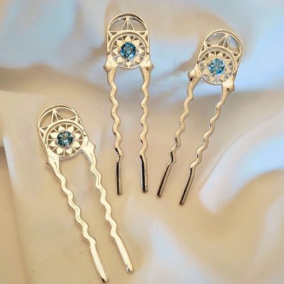Sterling Silver Deco Hari Pins with Topaz