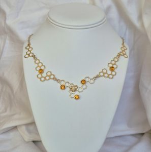 14K Honey Bee Collar Necklace with Citrines