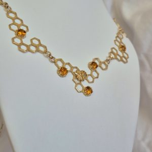 14K Honey Bee Collar Necklace with Citrines