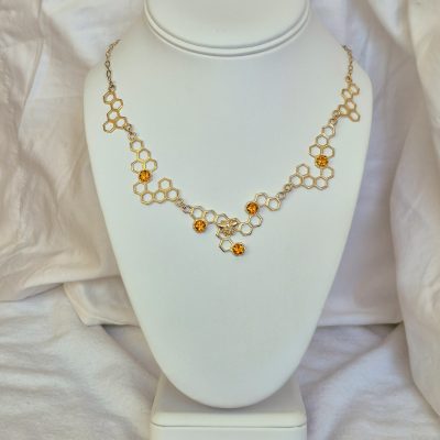 14K Honey Bee Collar Necklace with Citrines