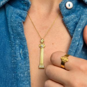 Column Necklace in 14K with Diamonds