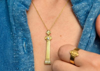 Column Necklace in 14K with Diamonds